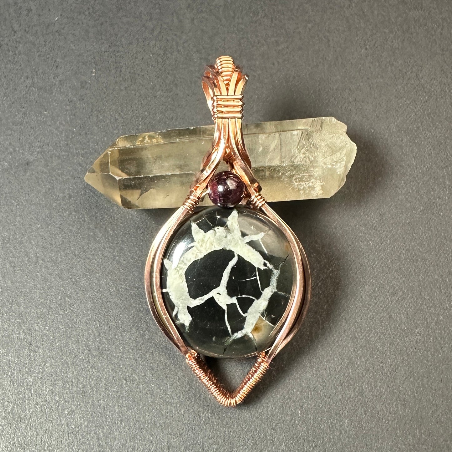 Septarian & Garnet Pendant