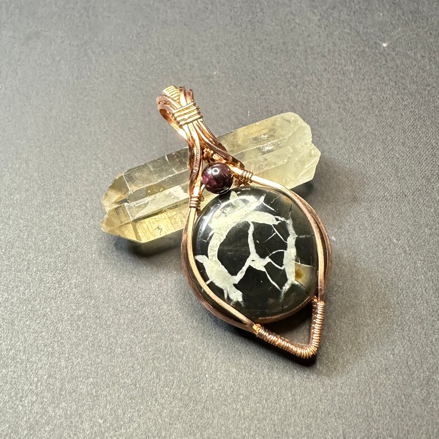 Septarian & Garnet Pendant