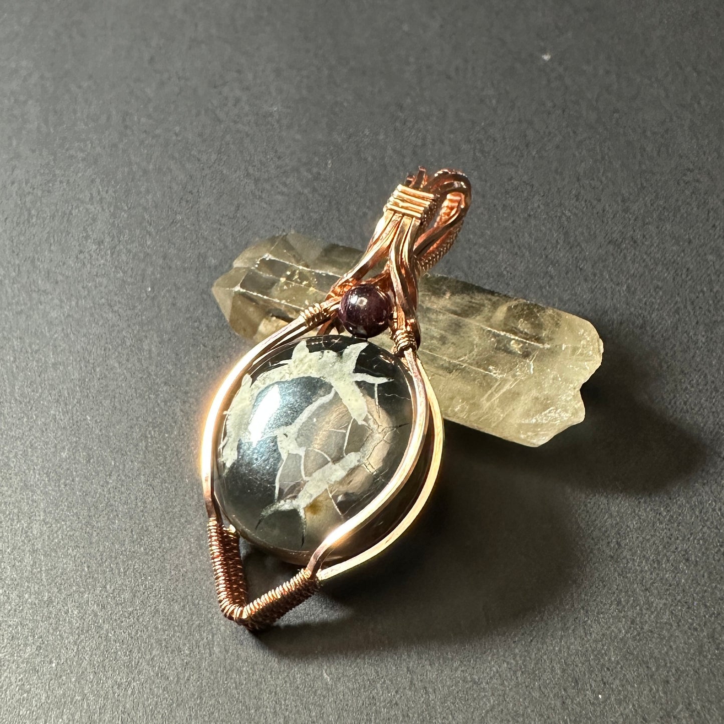 Septarian & Garnet Pendant