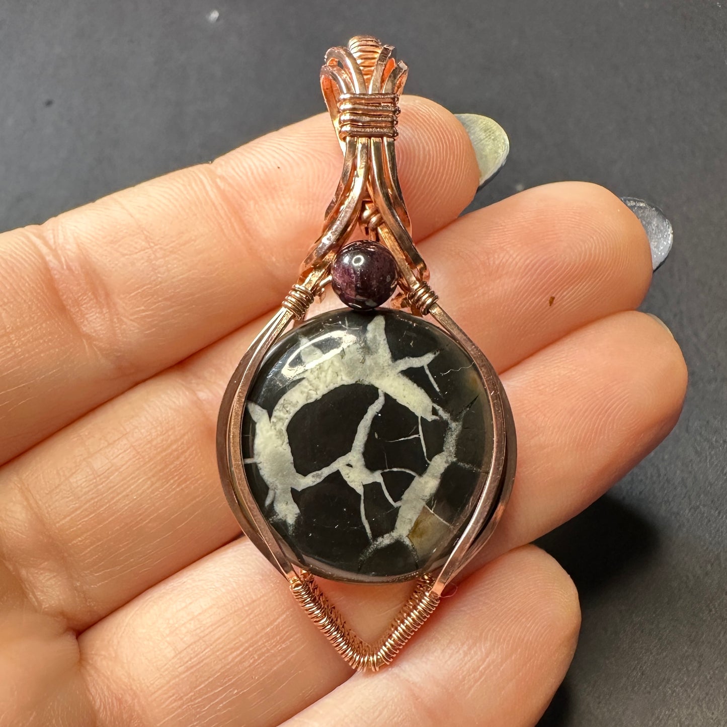 Septarian & Garnet Pendant